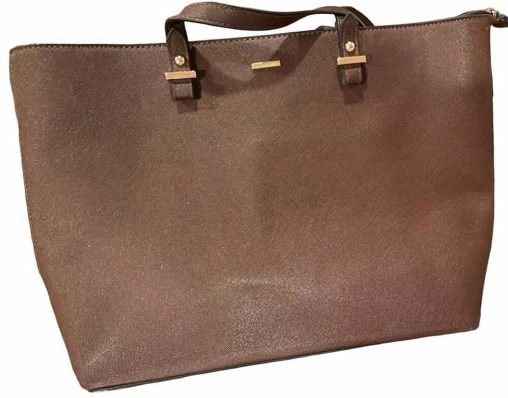 LOVEVOOK Brown Saffiano Leather Structured Tote Laptop Bag Purse